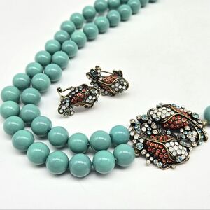 Heidi Daus Swarovski Crystal Koi Fish Set with Turquoise and Opal Beads
